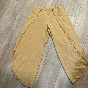 Elan Cotton Flowy Pant Stitched Yellow LARGE boho Gauze Vacation Lightweight